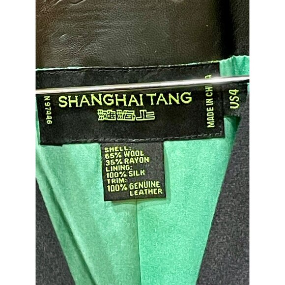 Shanghai Tang Womens Embellished Wool Coat with Leather Trim Black Size 4 - Picture 7 of 11